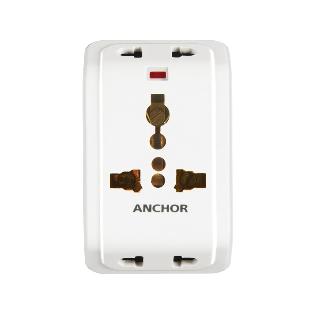 Anchor by Panasonic 6A 3 Pin Multiplug Travel Adapter with Universal Socket | 3 Pin Multi Plug Universal Socket (White)