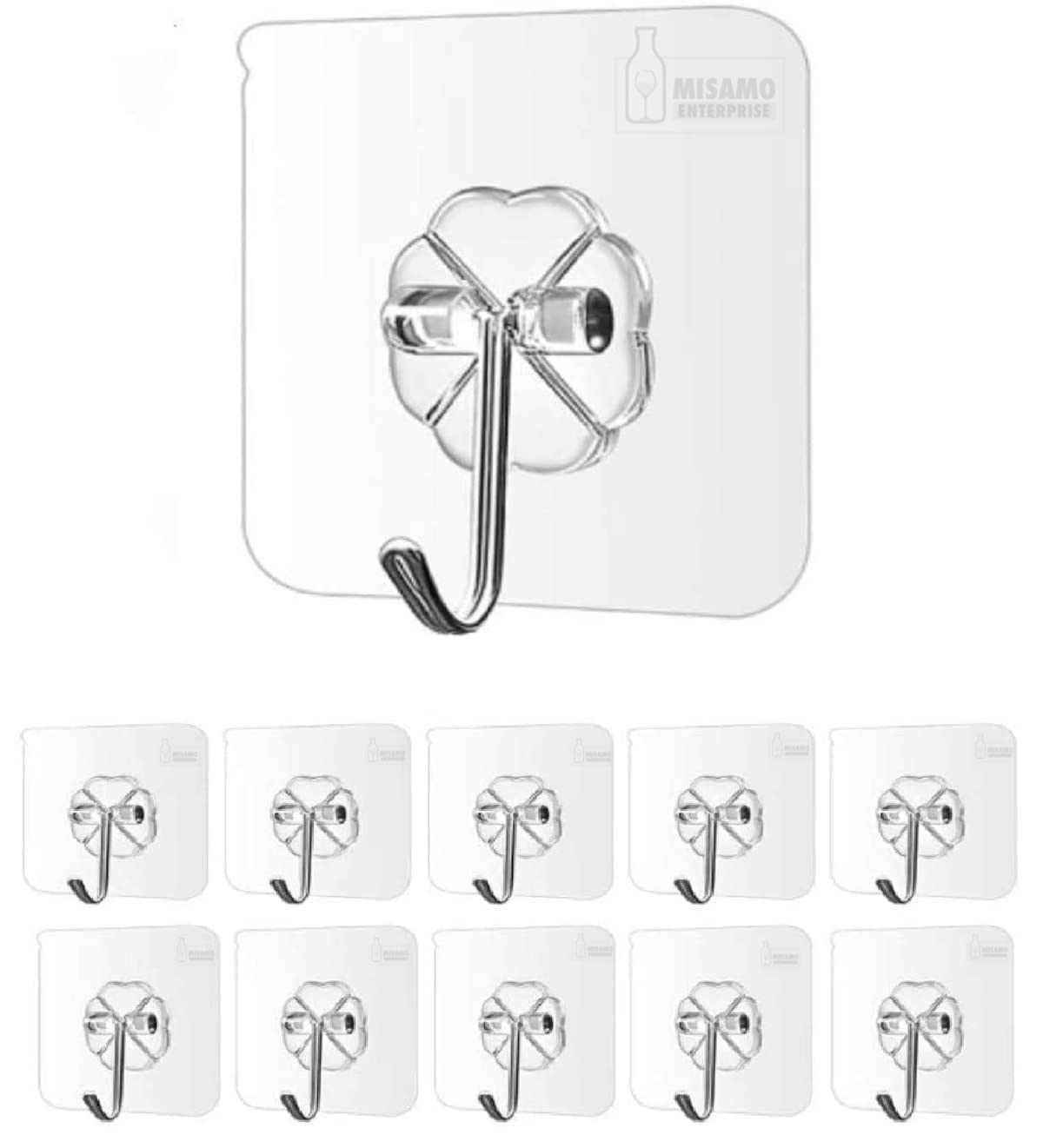 PVC Wall Hooks for Bathroom Accessories Without Drill, Pack of 5, Transparent