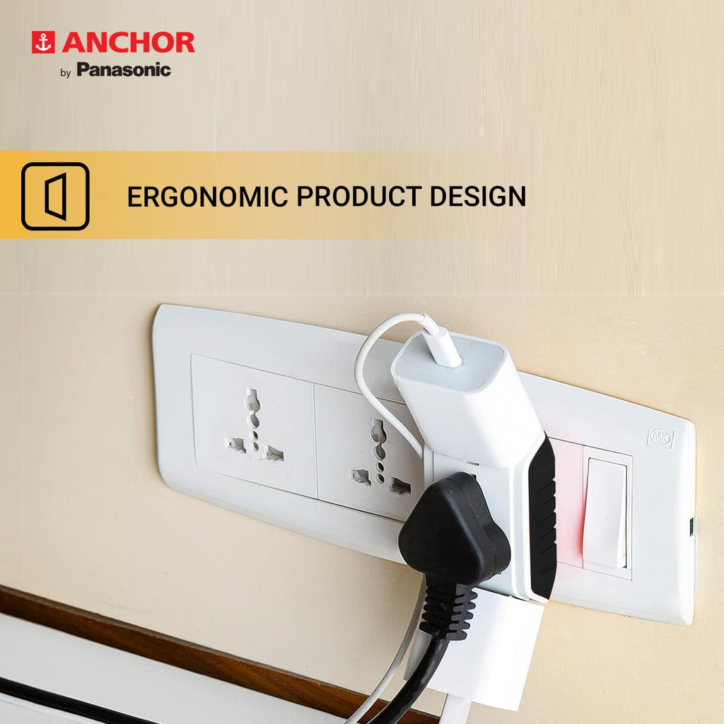 Anchor by Panasonic 6A 3 Pin Multiplug Travel Adapter with Universal Socket | 3 Pin Multi Plug Universal Socket (White)