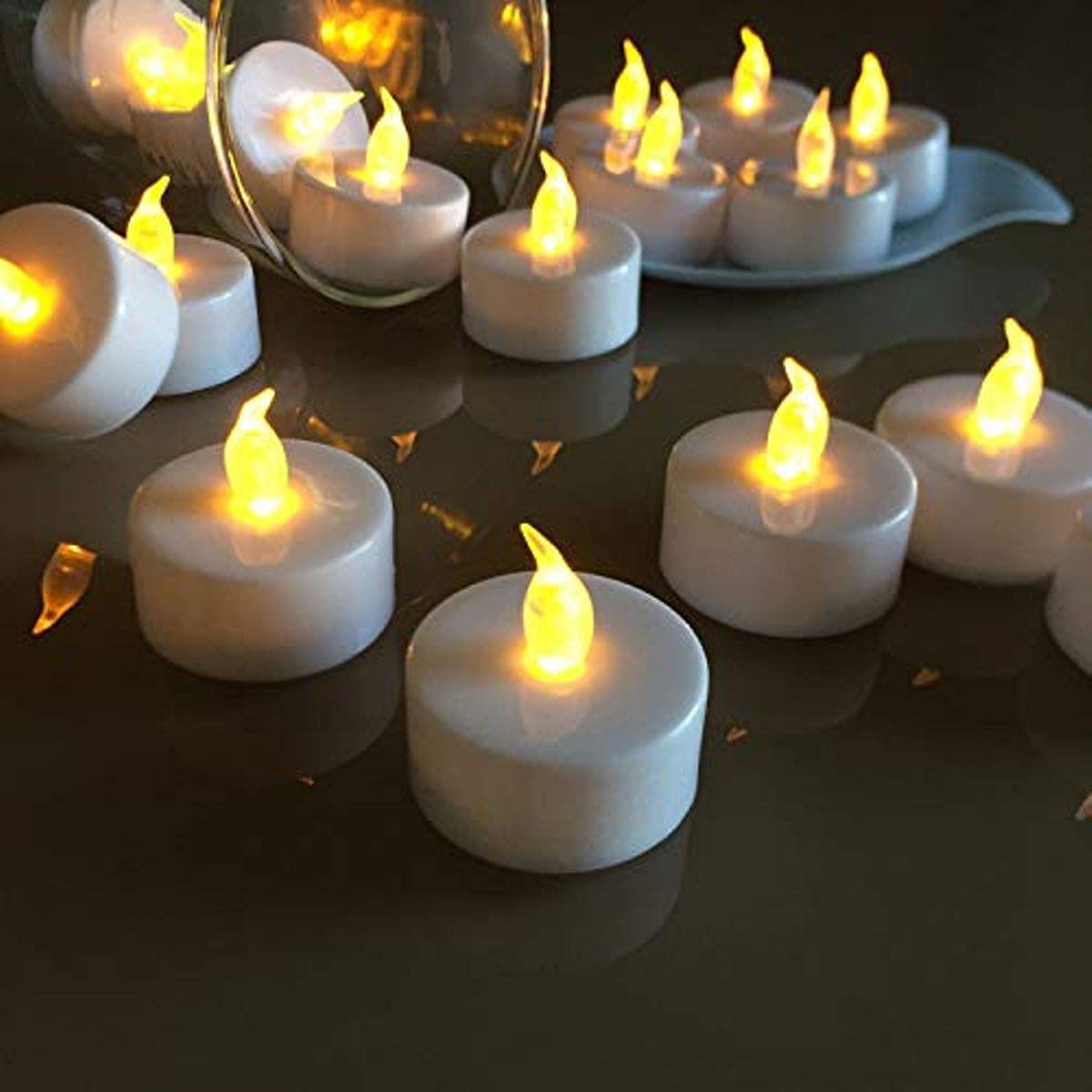 LED Tea Light Candle Flameless Diya Tea Light Tealights Yellow Light 10 Pcs