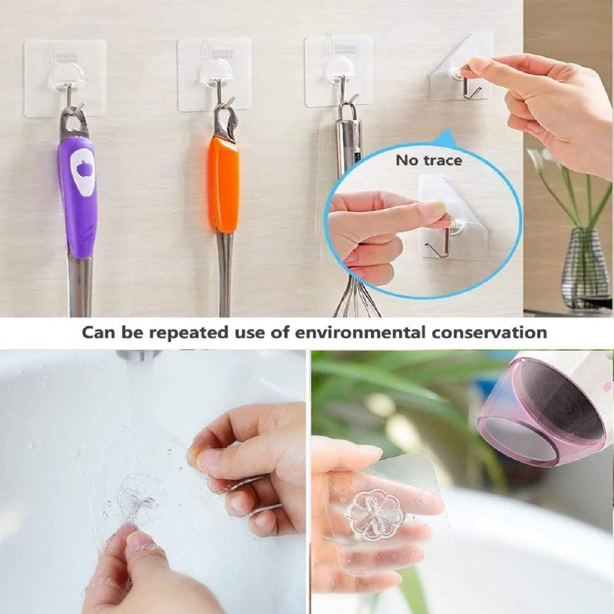 PVC Wall Hooks for Bathroom Accessories Without Drill, Pack of 5, Transparent