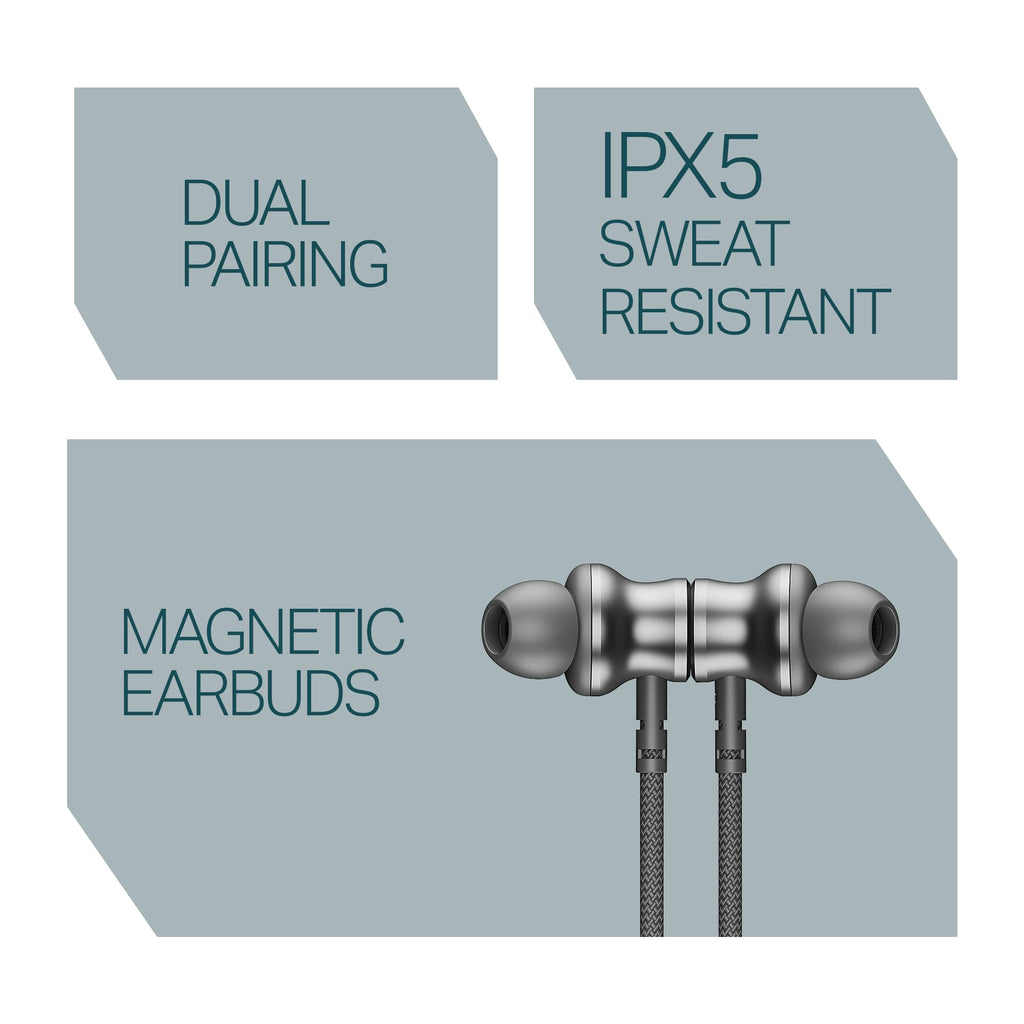 boAt 2025 Launch Rockerz 113, 40H Battery, Dual Pair, Fast Charge, ENx Tech, Stream Ad Free Music via App Support, Magnetic Buds, Bluetooth Neckband, Wireless with Mic in Ear Earphones (Active Black)