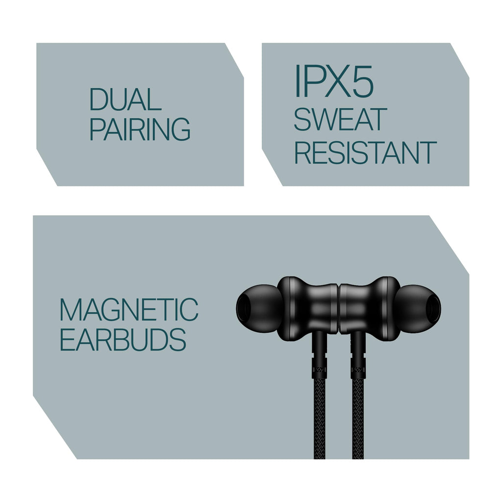 boAt 2025 Launch Rockerz 113, 40H Battery, Dual Pair, Fast Charge, ENx Tech, Stream Ad Free Music via App Support, Magnetic Buds, Bluetooth Neckband, Wireless with Mic in Ear Earphones (Active Black)