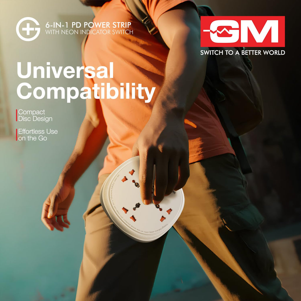 GM 3060 Extension Board 10Amp Output 250 Volts with 2 Mtr Extension Cord & Surge Protector | Master Switch, Safety Shutter, 4 International Sockets | Multi Plug Travel Adapter for Home Appliances