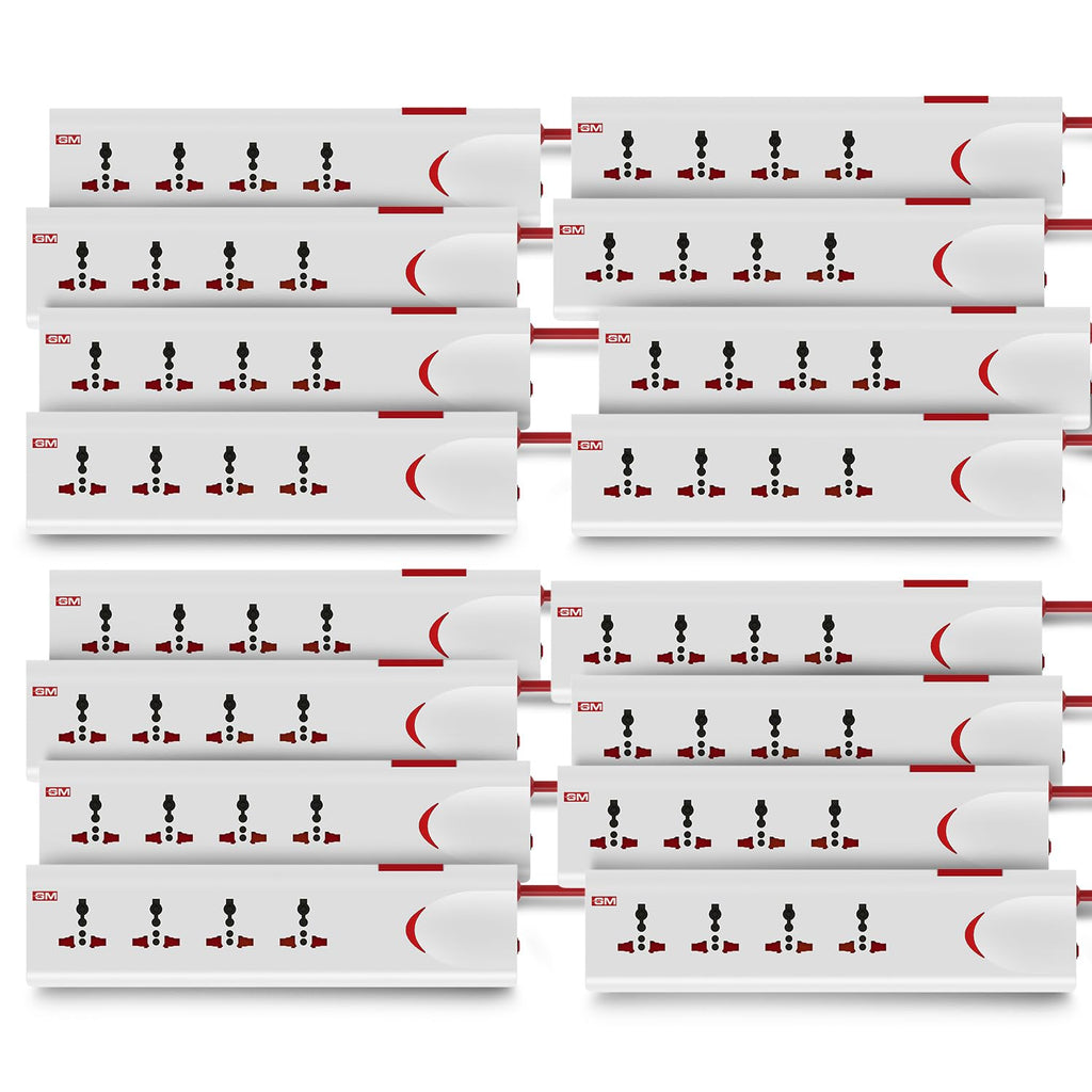 GM 3060 Extension Board 10Amp Output 250 Volts with 2 Mtr Extension Cord & Surge Protector | Master Switch, Safety Shutter, 4 International Sockets | Multi Plug Travel Adapter for Home Appliances