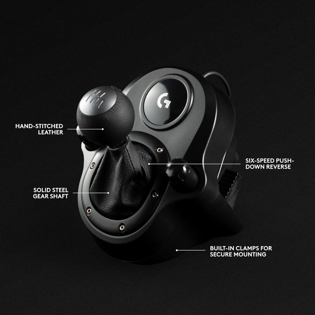 Logitech G Driving Force Racing Wheels Shifter for G29, G920 & G923, 6 Speed, Push Down Reverse Gear, Steel and Leather Construction - Black