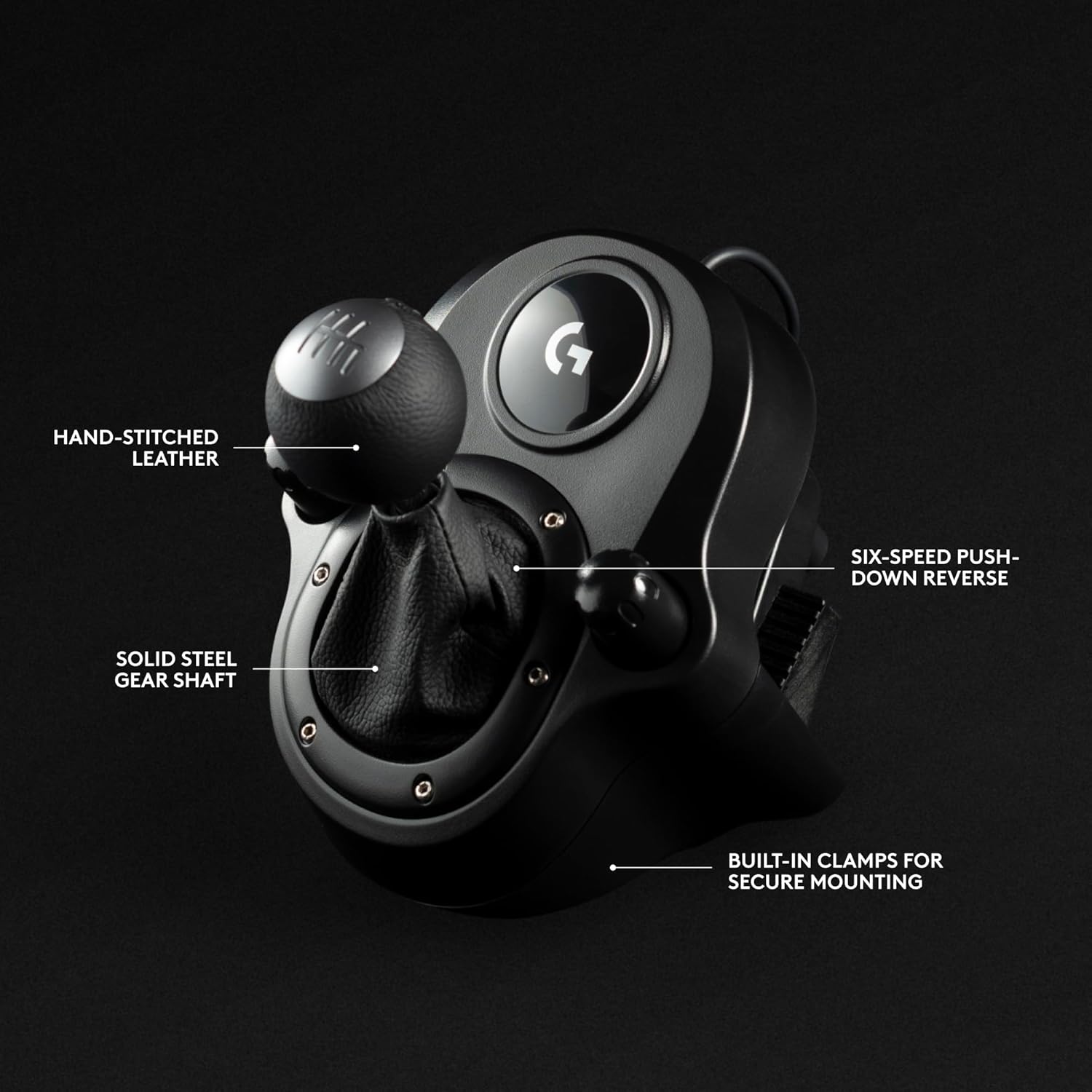 Logitech G Driving Force Racing Wheels Shifter for G29, G920 & G923, 6 Speed, Push Down Reverse Gear, Steel and Leather Construction - Black